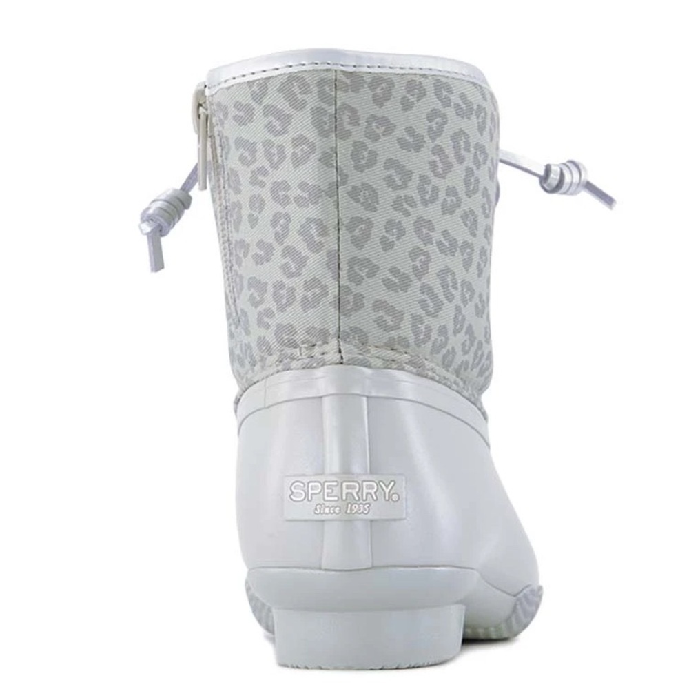 Sperry Kids Saltwater Boot Grey Leopard Silver Duck Boot Big Girls Size 6 NEW - Picture 5 of 9